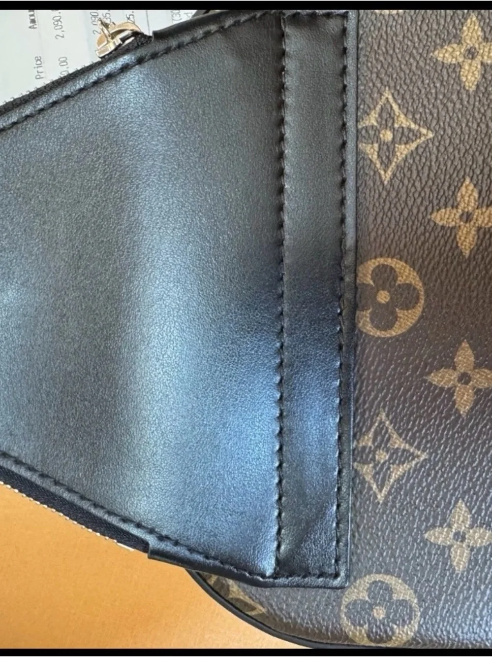 Louis Vuitton Brown Monogram Shoulder Bag with Black Leather Trim